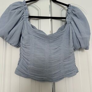 Astr Light Blue Puff Sleeve Blouse